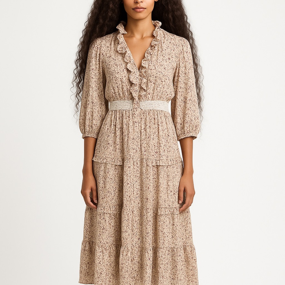 Floral Beige Midi Dress